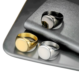 Anello con Sigillo Minimalista in Acciaio al Titanio da Uomo Oro Argento Nero Lucidato Tondo Piatto Anello Semplice Gioielli