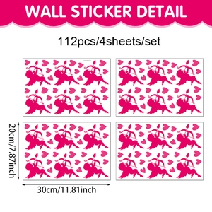 Pink Cupid and heart wall stickers set with 112 pieces for Valentine's home decor