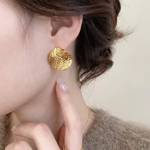 18k gold plated crumpled round stud earrings for women with minimalist luxury style