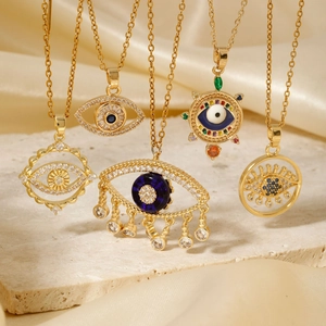 Stainless Steel Evil Eye Pendant Necklace For Women Gold Plated Zirconia Bohemian Amulet Jewelry Gift Fashion Accessory