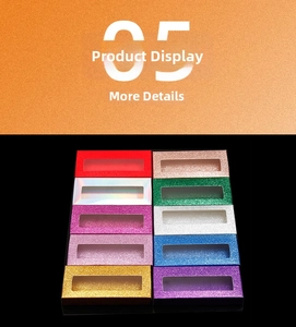 Detailed grid of ten colorful glitter eyelash packaging boxes with clear view windows