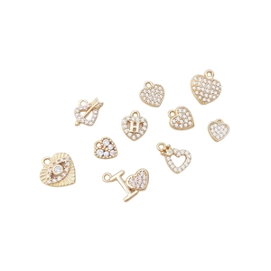 14K gold plated heart pendants with zircon inlay for DIY bracelet and earring jewelry