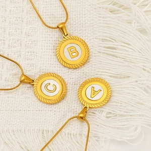 18K gold titanium steel snake chain necklace with A, B, and C letter shell pendants