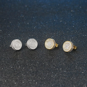 Iced out hip hop stud earrings set with micro pave cubic zirconia in gold and silver