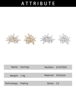 Detailed product specifications of 925 silver snowflake earrings with CZ stones