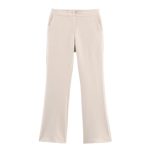 Damen-Hose in Beige mit Bootcut-Schnitt, hohem Bund und Seitentaschen für den Herbst