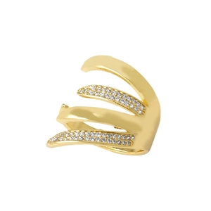Double-layered open ring in gold finish with sparkling cubic zirconia pavé stones