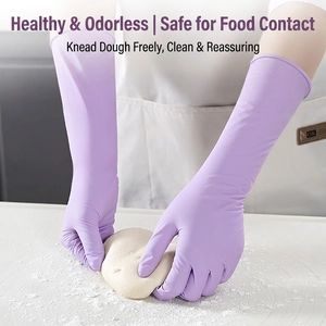 Extra long purple nitrile gloves for food safe cooking and kitchen cleaning