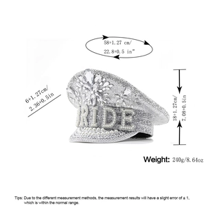 Sparkly white sequin bride captain hat with rhinestone pearls and BRIDE lettering