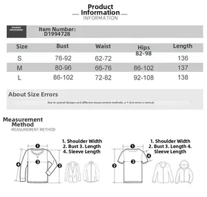 Size chart for women's V-neck mesh dress showing measurements for sizes S, M, and L