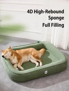 Detail of Shiba Inu dog resting in deep green orthopedic pet bed with 4D high-rebound foam