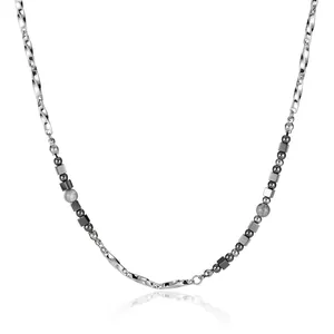 Modern Stainless Steel Necklace With Hematite Geometric Cubic Beads Industrial Minimalist Jewelry For Men Women