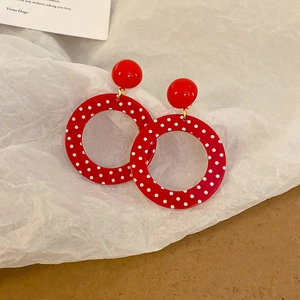 Retro Polka Dot Hoop Earrings For Women Alloy Resin With Silver Earring Post Geometric Round Vintage Style Jewelry