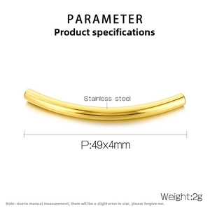 Detailed specs of a 49x4mm gold stainless steel curved tube bead for DIY jewelry making