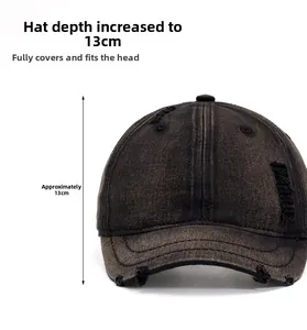 Detail showing the 13cm deep cap design of this distressed vintage baseball hat