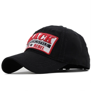 Classic black baseball cap with red and white 'BLACK REBEL' embroidery on twill fabric