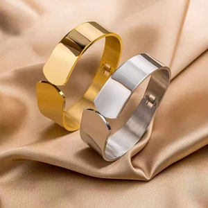 Minimalist Wide Cuff Bracelet Stainless Steel Geometric Overlapping Design Mirror Polished Modern Bangle For Women