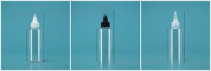 Detailed size specifications for 150ml refillable spray bottles with different caps