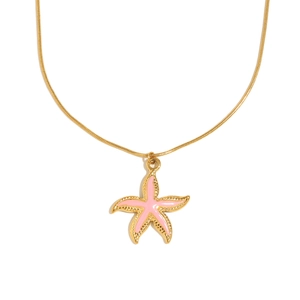 18K gold-plated stainless steel necklace with pink starfish pendant in studio setting