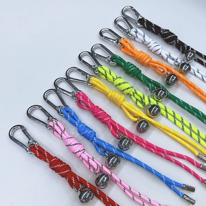 Colorful braided paracord keychains with silver carabiners and spherical bell pendants