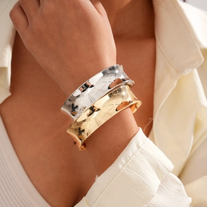 Minimalist Wide Open Bangle High Polish Mirror Alloy Geometric Cuff Bracelet Statement Hand Jewelry For Women
