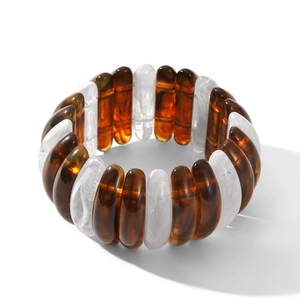 Vintage amber and marble resin chunky elastic bracelet for women in a retro bold style