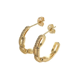 Sparkling C-shaped 14K gold plated hoop earrings with micro-pave cubic zirconia accents