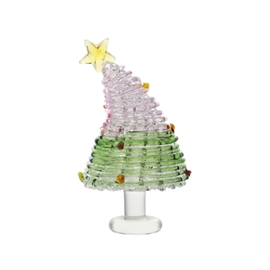 Detail of pink and green gradient glass Christmas tree with yellow star and clear base
