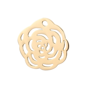 Pendentif fleur de rose évidée en acier inoxydable doré brillant pour création de bijoux