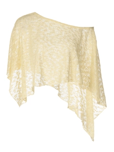 French style light yellow lace irregular shawl top with hollow floral pattern