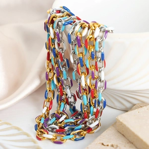 Colorful enamel dripping oil titanium steel necklaces in gold and silver finish