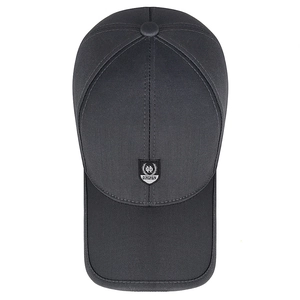 Classic dark grey men's business casual flat cap with brand shield logo embroidery