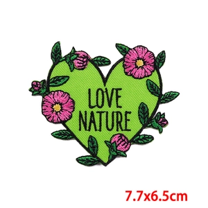 Love Nature heart embroidery patch with floral pattern, size 7.7x6.5cm for DIY craft