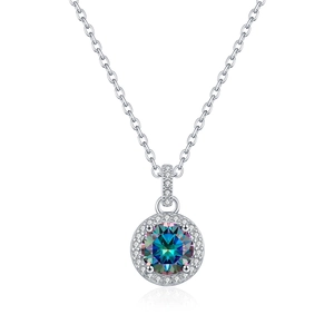 S925 sterling silver necklace with a 1-carat gradient moissanite pendant on white background