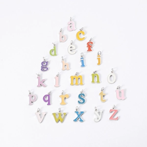 Set of 26 colorful enamel A-Z letter pendants in gold metal for DIY jewelry making