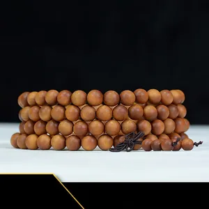 Natural Sandalwood 108 Buddhist Prayer Beads Bracelet Men Ethnic Style Polished Wooden Meditation Mala Bracelet Jewelry Gift