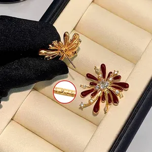 Exquisite red enamel firework earrings with heart zircon in S925 sterling silver