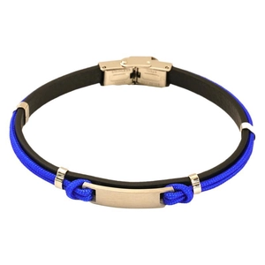 Men's anchor bracelet with blue and black braided leather rope and stainless steel clasp