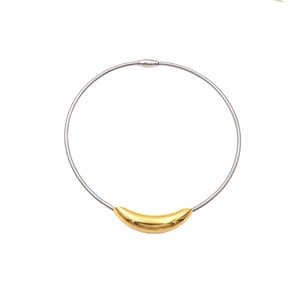 Minimalist gold crescent pendant necklace with silver snake chain for women