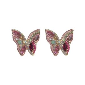 Vintage colorful crystal butterfly stud earrings with gold plating for women