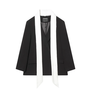 Veste Blazer Femme Couleurs Contrastées Col Écharpe Manches Longues Bouton Unique Décontracté Bureau Mode