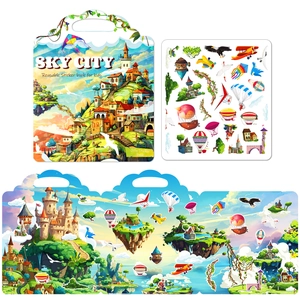 Reusable Jelly Sticker Book Sky City Theme Quiet Book For Toddlers Early Education Travel Toy Portable DIY Scene Sticker Book