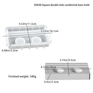 Detailed view of rectangle silicone mold and finished candle holder with dimensions