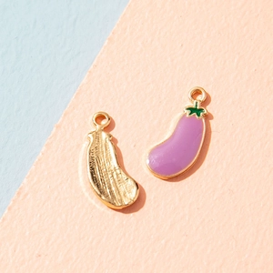DIY purple eggplant alloy pendant with gold plating for handmade jewelry crafts