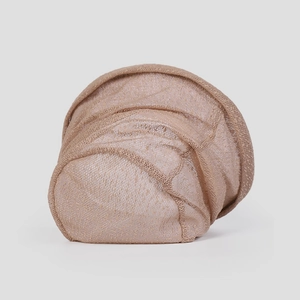Close-up of beige breathable lace mesh fabric with detailed pleated texture for sun hat