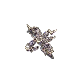 Gothic silver cross ear cuff with zircon droplets and sharp metal claw accents