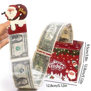 Christmas Money Pull Box Red Paper Gift Box With Cash Pulling Bags For Christmas Party Surprise Holiday Gift Decorations