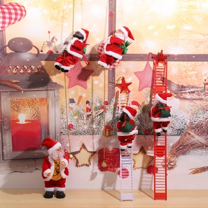 Electric Climbing Santa Claus Musical Figure Black And White Santa Climbing Rope Ladder Christmas Hanging Ornament Decor Kids Gift
