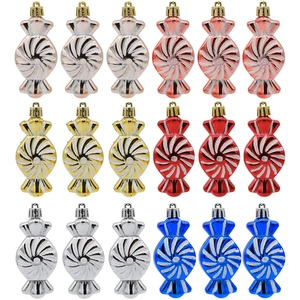 Christmas Tree Candy Shaped Hanging Ornaments Plastic Electroplated Glitter Spiral Pattern Festive Party Home Decor
