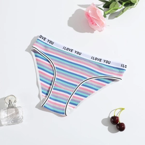 Women's cotton striped panties with I LOVE YOU elastic waistband in blue pink colors